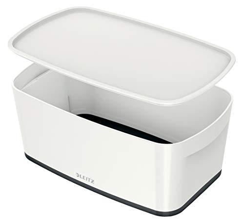 Leitz MyBox Aufbewahrungsbox mit Deckel, 5 Liter, Wasserabweisend, perlweiß /schwarz, WOW, 52291095