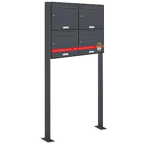 AL Briefkastensysteme 4er Standbriefkasten in Anthrazitgrau RAL 7016 als 4 Fach Briefkastenanlage DIN A4 in Postkasten Briefkasten Design modern
