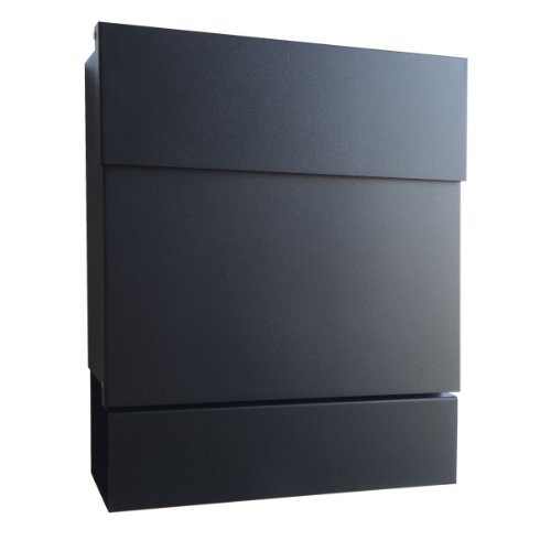 Radius Design Briefkasten Letterman 5 schwarz (RAL 9005) mit Zeitungsfach und verdecktem Schloss, moderner Wandbriefkasten mit Zeitungsrolle, Marken-Postkasten Letterman V: minimalistisch, edel