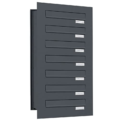 AL Briefkastensysteme 7er Briefkasten Mauerdurchwurf in Anthrazitgrau RAL 7016, 7 Fach DIN A4, wetterfeste Premium Briefkastenanlage Postkasten