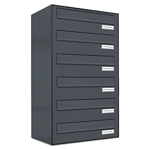 AL Briefkastensysteme 6er Briefkasten für Tür/Zaundurchwurf in Anthrazit Grau RAL 7016, 6 Fach, wetterfeste Briefkastenanlage Design modern