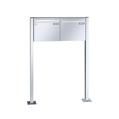RENZ/Basic B / 2er Freistehende Briefkastenanlage Standbriefkasten / V4A-Edelstahl/Volumen 12 L/mit Fußplatten/Dein-Briefkas ten.de