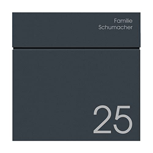 Briefkasten anthrazit mit Zeitungsfach inkl. Name und großer Hausnummer, MOCAVI Box 715 NF71b, Postkasten mit Zeitungsrolle, wetterfest, rostfrei, Wandbriefkasten