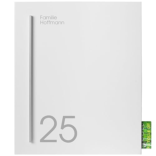 Briefkasten mit Zeitungsfach Signal-weiß (RAL 9003) MOCAVI Box 110RNa, Postkasten personalisiert mit Hausnummer und Name, matt, rostfrei, deutsche Qualität, groß, Din A4, Postbox mit Zeitungsrolle