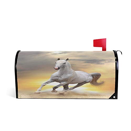 Linomo Magnetischer Briefkasten-Überzug Tier Weiß Pferd Briefkasten-Umschlag Briefkasten-Abdeckung Haus Garten Hof Outdoor Deko für übergroße Größe 63,5 x 53,3 cm