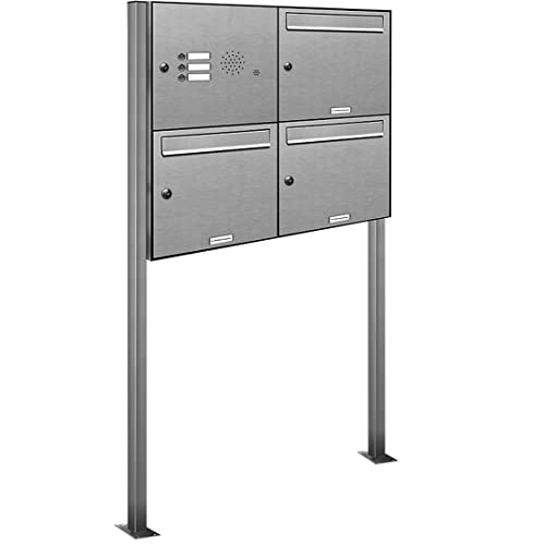 AL Briefkastensysteme 3er V2A Edelstahl Standbriefkasten mit Klingel rostfrei als 3 Fach Briefkastenanlage in Postkasten Briefkasten Design modern