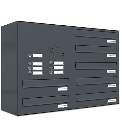 AL Briefkastensysteme 7 er Briefkasten für Tür/Zaundurchwurf mit Klingel, in Anthrazit Grau RAL 7016, wetterfeste Briefkastenanlage Design modern