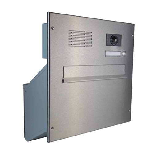 D-241 Edelstahl Mauerdurchwurf Briefkastenanlage mit Klingel, Sprechsieb & Kamera (Tiefe: 23-38 cm) - LETTERBOX24.de