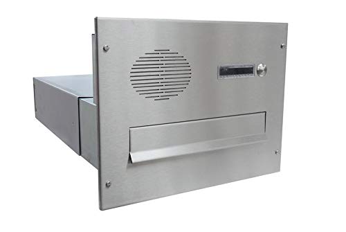 B-042 Edelstahl Mauerdurchwurf Briefkasten mit Klingel & Sprechsieb (Tiefe: 39-62 cm) - LETTERBOX24.de