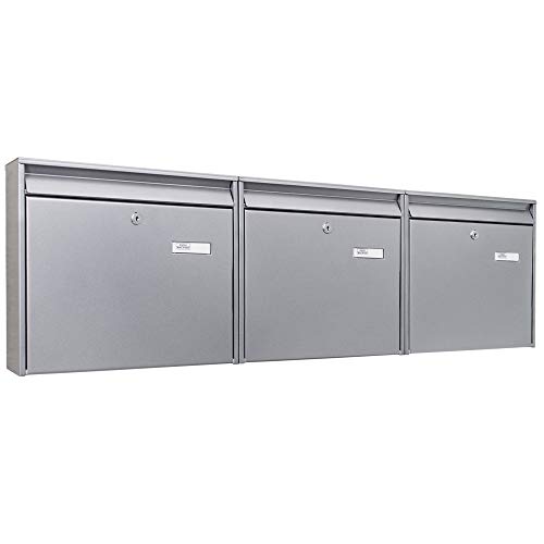 banjado® Burg-Wächter® Briefkastenanlage 3 Fach 108x32x10cm / Briefkasten groß/Postkasten A4 Einwurf inkl. Montagematerial & je 2 Schlüsseln/Briefkasten ohne Zeitungsfach/Briefkasten mit Namensschild