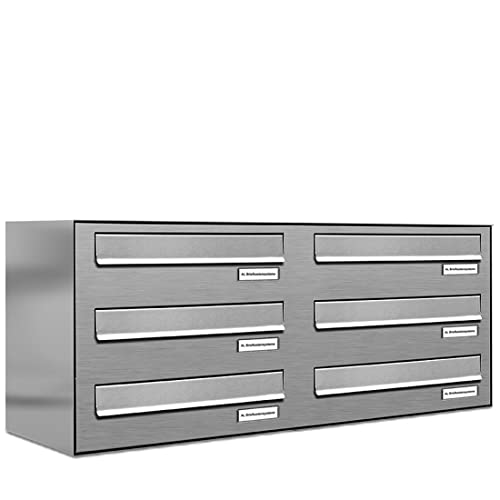 AL Briefkastensysteme 6er Briefkasten für Tür/Zaundurchwurf in V2A Edelstahl, 6 Fach, wetterfeste Premium Briefkastenanlage Design modern