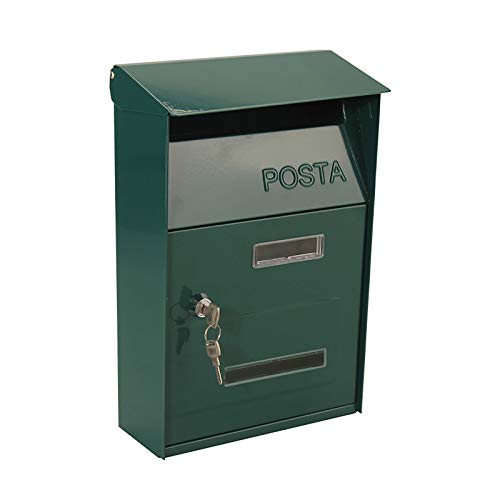 Moderner Briefkasten, Elegance Wandmontierter Briefkasten aus verzinktem Eisen, abschließbar, wetterfest – Grau, Grün