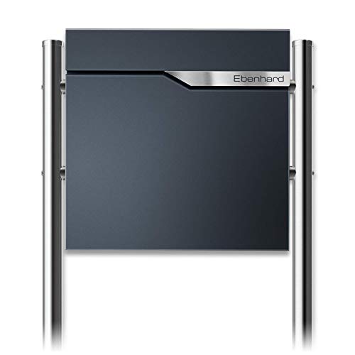 Metzler Standbriefkasten in Anthrazit RAL 7016 Ebenhard - Briefkasten inkl. Zeitungsfach - Postkasten mit Namensschild aus Edelstahl - Briefkasten mit Ständer, Größe: 37 x 37 x 10,5 cm