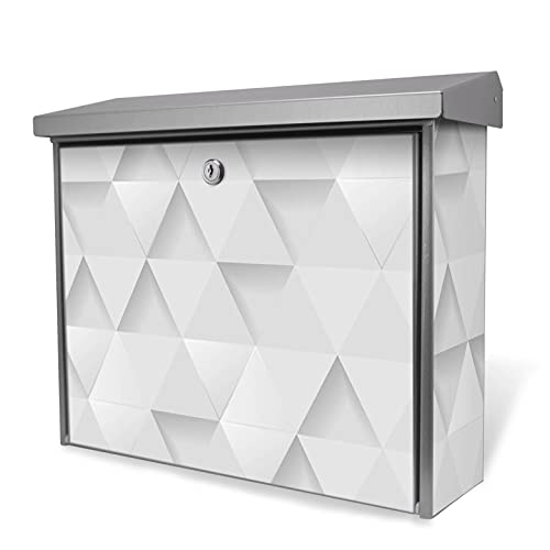 banjado® Burgwächter 38,5x31,5x12cm Motiv Weisse Dreiecke/Briefkasten ohne Zeitungsfach/Briefkasten grau/Postkasten inkl. Montagematerial & 2 Schlüsseln