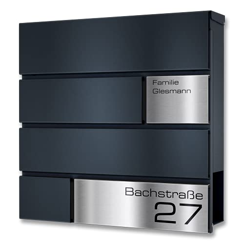 Metzler Briefkasten in Anthrazit Modell G - Pulverbeschichtung in RAL 7016 Feinstruktur Matt - Postkasten mit Gravur und Edelstahl Namensschild - Zur Wand-Montage - Größe: 37 x 37 x 10,5 cm