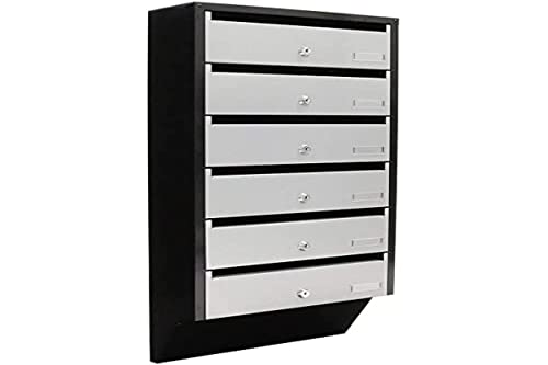 Rottner Depot 6 Briefkastenanlage silber schwarz Zylinderschloss 2 Schlüssel pro Fach Namensschildhalter inklusive Befestigungsmaterial, 824x385x140