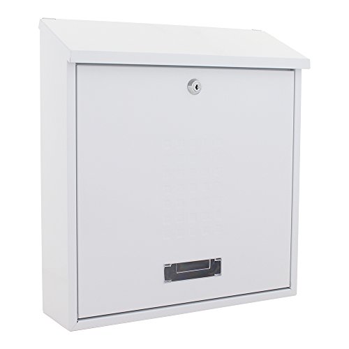 Rottner Briefkasten Bolzano Weiß aus pulversbeschichtetem Stahlblech mit Klappe, Namensschild, zarter Prägung, Postkasten