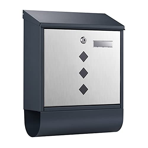 Briefkasten mit Zeitungsrolle V36 Wandbriefkasten Edelstahl Postkasten anthrazit mit Zeitungsfach