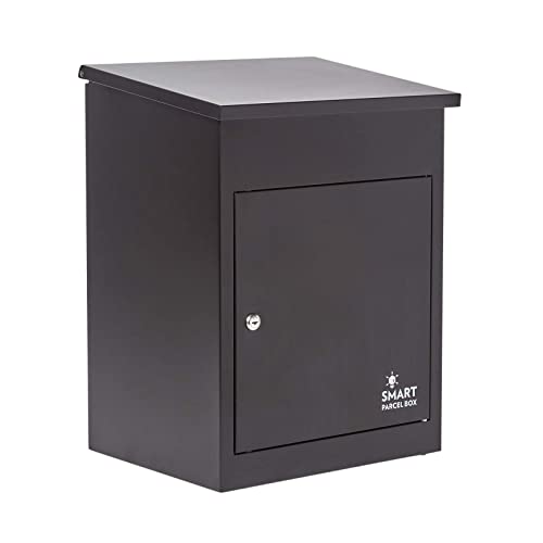 Smart Parcel Box, mittelgroßer Paketbriefkasten mit Paketfach, sicherer Paketkasten für Zuhause Unternehmen mit Rückholsperre, für alle Zusteller geeignet, 44 x 35 x 58 cm, schwarz