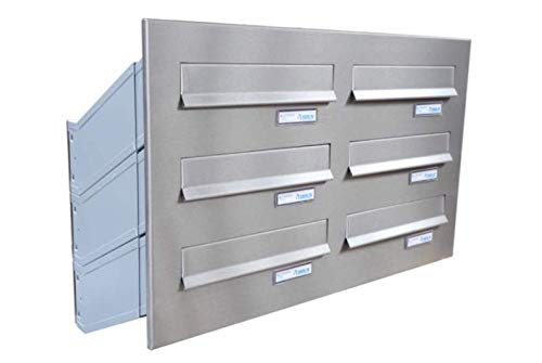 6-fach Edelstahl Mauerdurchwurf Briefkastenanlage mit Namensschild (D-041) (Tiefe: 23-38 cm) - LETTERBOX24.de