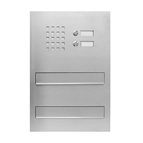 Briefkastenanlage Mauerdurchwurf Briefkasten m. Klingel Edelstahl 2-SET beleuchtung V2A
