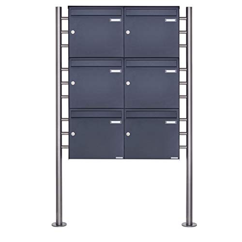 6er Standbriefkasten - 6 fach Briefkastenanlage Design BASIC 381 - Briefkasten Manufaktur Lippe (6 Parteien, senkrecht, RAL 7016 anthrazitgrau feinstruktur matt)