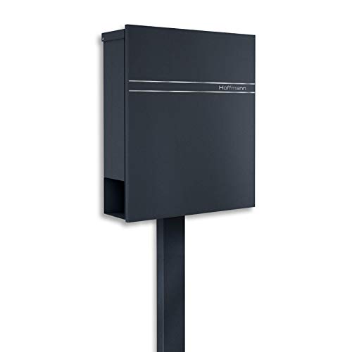 Metzler Standbriefkasten in Anthrazit RAL 7016 Philip - Rostfrei & Massiv - Briefkasten inkl. Zeitungsfach - Modernes Design - Briefkasten mit Gravur & Briefkastenständer - Größe: 35,5 x 43,5 x 10 cm