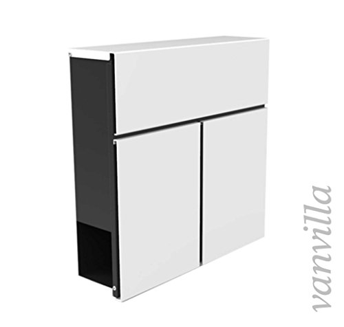 vanvilla Wandbriefkasten Briefkasten Postkasten Schwarz/Weiss Zeitungsrolle Stahl Pulverbeschichtet Eckig