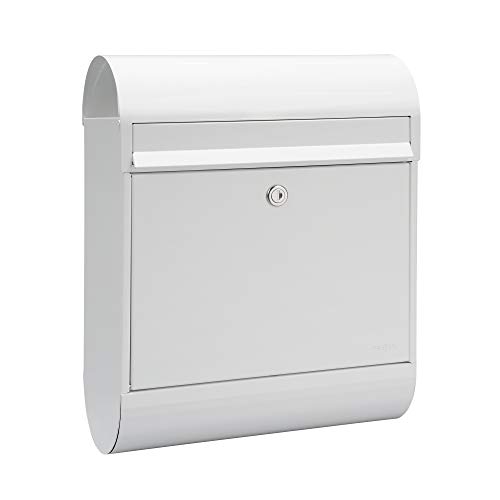 MEFA Briefkasten Ruby 866 mit Zeitungsrolle (Farbe weiß, mit Sicherheitsschloss, Größe 450x350x150 mm) 866010DE