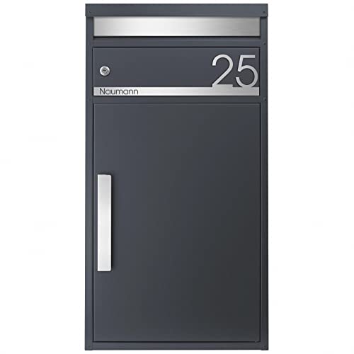 Paketbriefkasten MOCAVI PBox 65FS anthrazit matt personalisiert Jubiläums Edition Edelstahl Design-Paketkasten für alle Paketdienste Paketbox modern