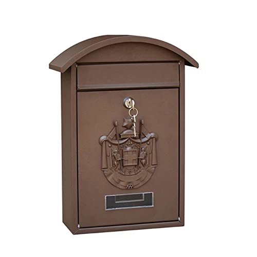 XENITE Briefkasten, Metall-Retro-Briefkasten, Wandmontage, Briefkasten mit sicherem Verschluss, oberes Ladetor, dekorativer Briefkasten im Vintage-Stil Postfach (Color : Brown)