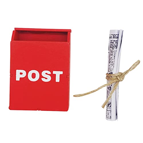 Liummrcy Miniatur-Briefkasten, Puppenhausmöbel, Außenbriefkasten, dekorativer Briefkasten, Modell, Mini-Szene, Requisiten, Miniatur-Briefkasten aus Holz, Briefkasten mit Miniatur-Zeitung