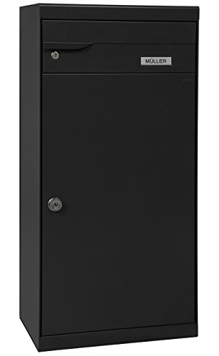 MEFA Paketpostkasten Fuego (991) Briefkasten Entnahme Vorne Namensschild Tiefschwarz semimatt RAL 9005 Standbriefkasten