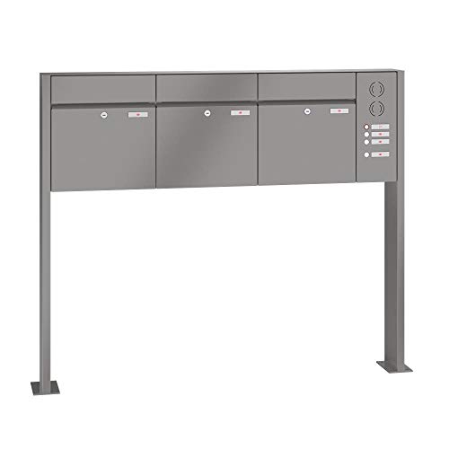 RENZ/Plan / 3er Freistehende Briefkastenanlage Standbriefkasten mit Sprechfeld/RAL-Farbe/Volu men 28 L/mit Fußplatten/Dein-Briefkas ten.de
