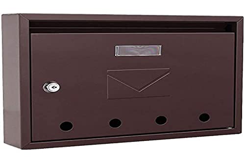 Rottner Briefkasten Imola braun aus pulverbeschichtetem Stahlblech mit Einwurfschlitz, Namensschild und Klappe, Postkasten