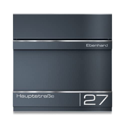 Metzler Briefkasten Anthrazit RAL7016 mit Zeitungsfach - Personalisiert Laser Gravur - Postkasten mit Zeitungsfach - Modell Hermann