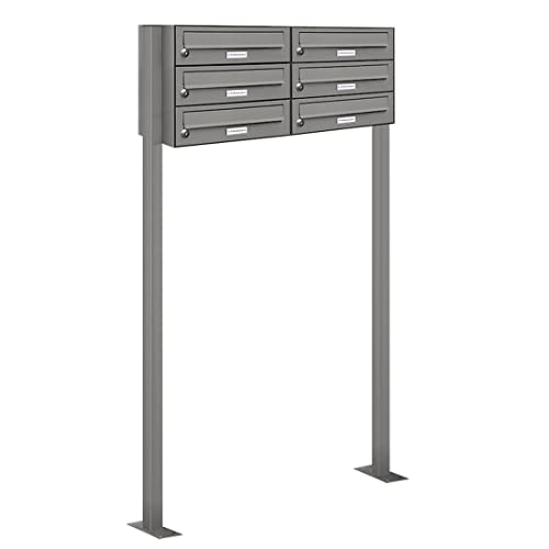 AL Briefkastensysteme 6er Briefkasten als Standbriefkasten, 6 Fach Briefkastenanlage in Aluminiumgrau RAL 9007 Postkasten modern