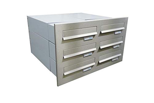 6-fach Edelstahl Mauerdurchwurf Briefkastenanlage (B-042) mit Namensschild (Tiefe: 39-62 cm) - LETTERBOX24.de