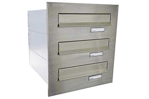 B-04 3er Edelstahl Mauerdurchwurf Briefkastenanlage mit Namensschild (Tiefe: 38,5 cm) - LETTERBOX24.de
