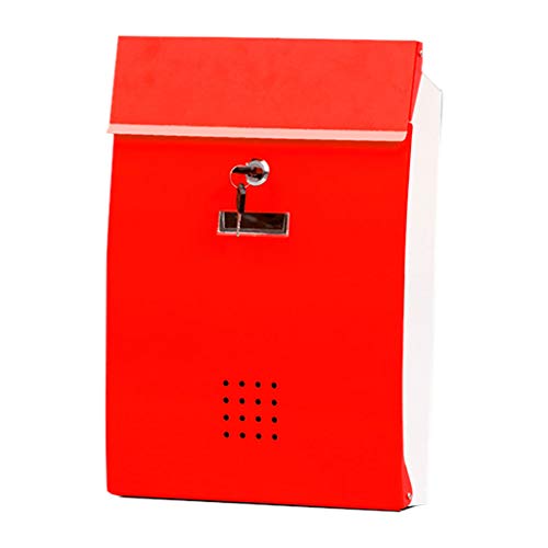Eisen-Briefkasten-Landhau s-Briefkasten-Pfosten-Wan d-im Freien Wasserdichter Briefkasten-Posteingang (Color : Red)