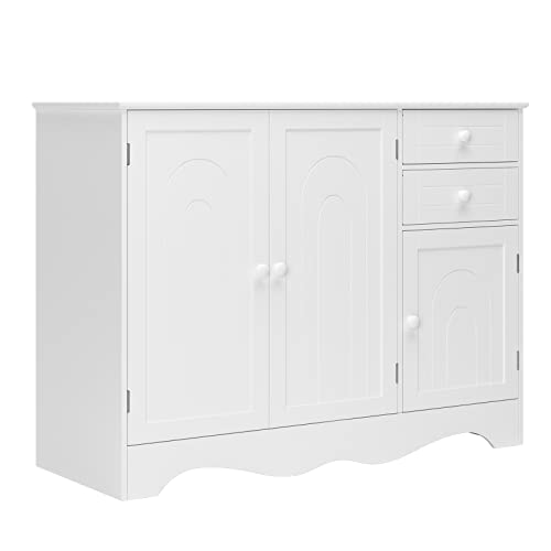 HOCSOK Sideboard, Küchenschrank mit 3 Schubladen und 2 Türen, Aufbewahrungsschrank Standschrank für Wohnzimmer, Küche, Esszimmer, Weiß, 40 x 105 x 78 cm