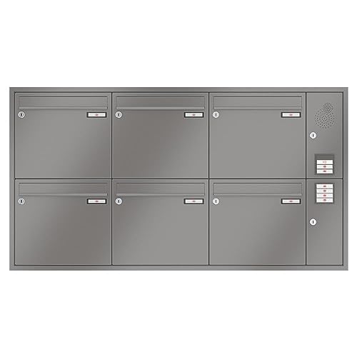 RENZ/Eckrahmen / 6er Unterputz-Briefkastenanla ge Einbau-Briefkasten mit Sprechfeld/RAL-Farbe 9007 / Volumen 12 L/Dein-Briefkasten.de
