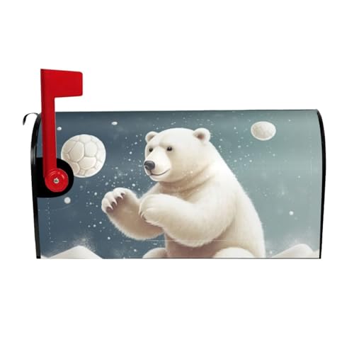 Willkommensbriefkasten-Ab deckung, lustiger Eisbär, der Schneeball spielt, magnetische Briefkasten-Abdeckung, dekorative Urlaubs-Briefkasten-Abdec kung für Zuhause, Outdoor, Garten, dekorativ