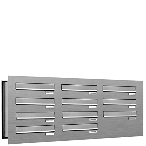 AL Briefkastensysteme 11er Durchwurfbriefkasten in Edelstahl/Korpus Aluminiumgrau 11 Fach DIN A4 wetterfest Premium Briefkastenanlage