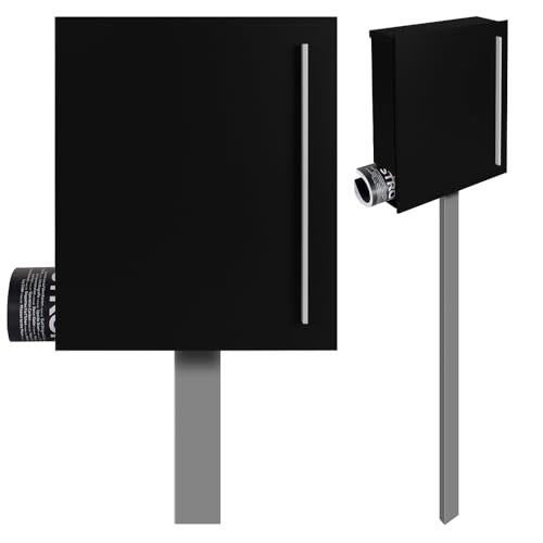 Standbriefkasten mit Zeitungsfach schwarz (RAL 9005) Mocavi Sbox 110b Briefkasten mit Pfosten (einbetonieren) freistehend