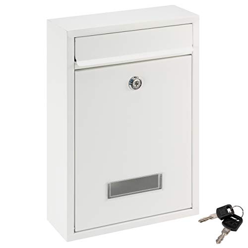 Briefkasten ELI Weiß Stahl pulverbeschichtet 2 Schlüssel Postkasten 22x32x8,2 cm mit Fach für Namensschild Postbox Briefbox Wandbriefkasten