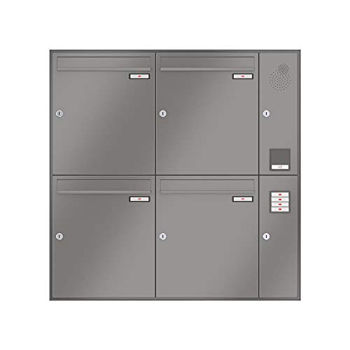 RENZ/Schattenfuge / 4er Unterputz-Briefkastenanla ge Einbau-Briefkasten mit Sprechfeld/RAL-Farbe/Volu men 23 L/Dein-Briefkasten.de