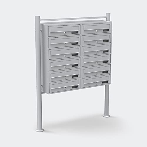 12er Briefkastenanlage silberfarben 2x6 Fächer Standbriefkasten Postfach Briefkasten Postkasten