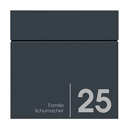 Briefkasten mit Zeitungsfach anthrazit, Postkasten mit Hausnummer und Name, Wand-Briefkasten mit Zeitungsrolle, MOCAVI Box 715 NF72a rostfrei, wetterfest