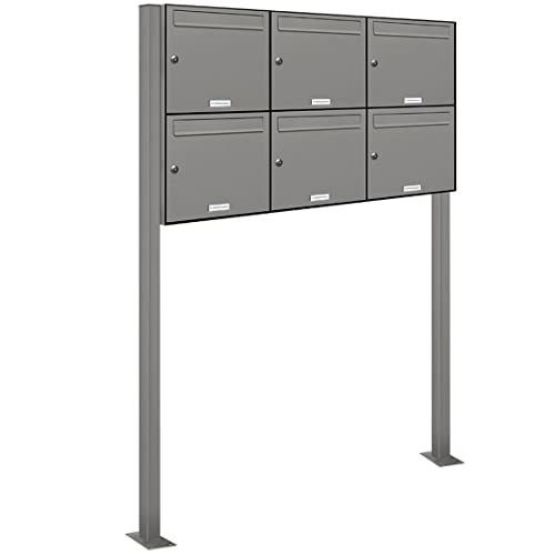 AL Briefkastensysteme 6er Standbriefkasten in Aluminiumgrau RAL 9007 als 6 Fach Briefkastenanlage DIN A4 in Postkasten Briefkasten Design modern